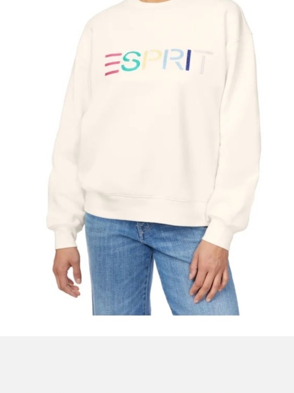 Esprit Cream Sweatshirt Crewneck with Multicolor Embroidered Logo NWT - Picture 2 of 3